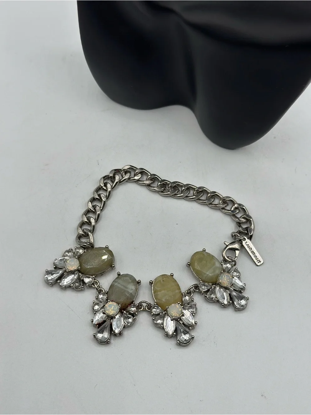 Lane Bryant Silver-Tone Bracelet with Olive-Green and Clear Stones